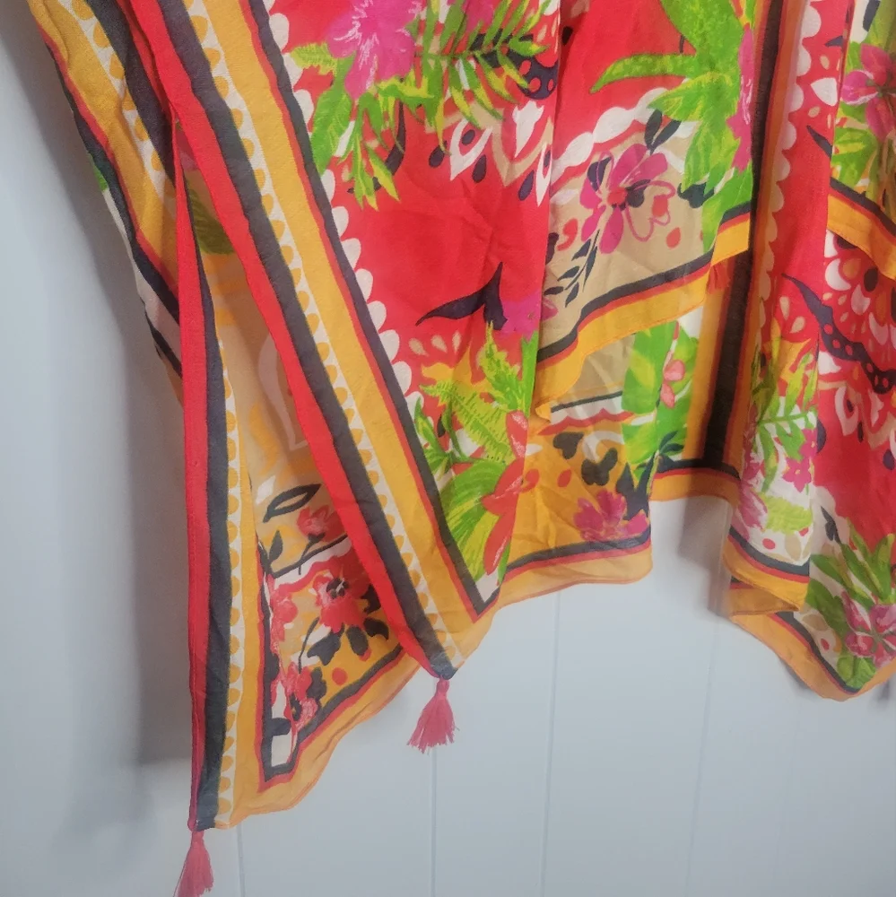 NWT Nine West Ruana Kimono Topper Tassel Trim Open Front Beach Swimsuit Cover OS - Picture 5 of 12